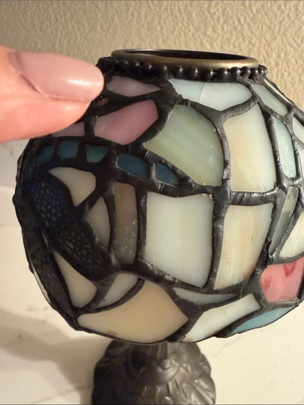 Vintage Stained Glass Dragonfly Candle Holder